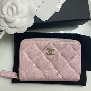 Chanel Zip zippy Coin Purse Wallet Light Pink 21S